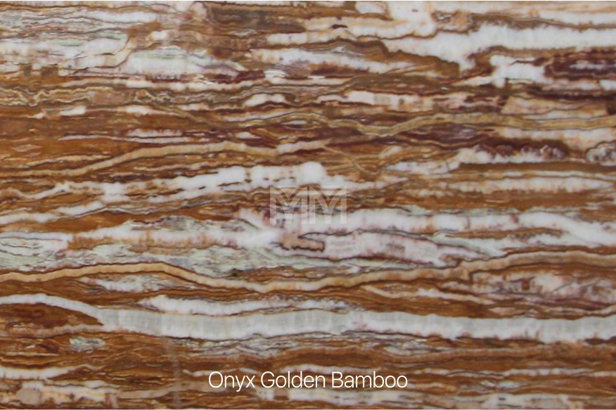 Onyx Golden Bamboo surface with layered brown, orange and white bands