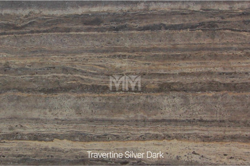 Travertine Silver Dark surface in brownish grey with horizontal bands