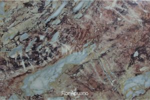 Fior Apuano marble surface patterned in maroon, purple and blue-green