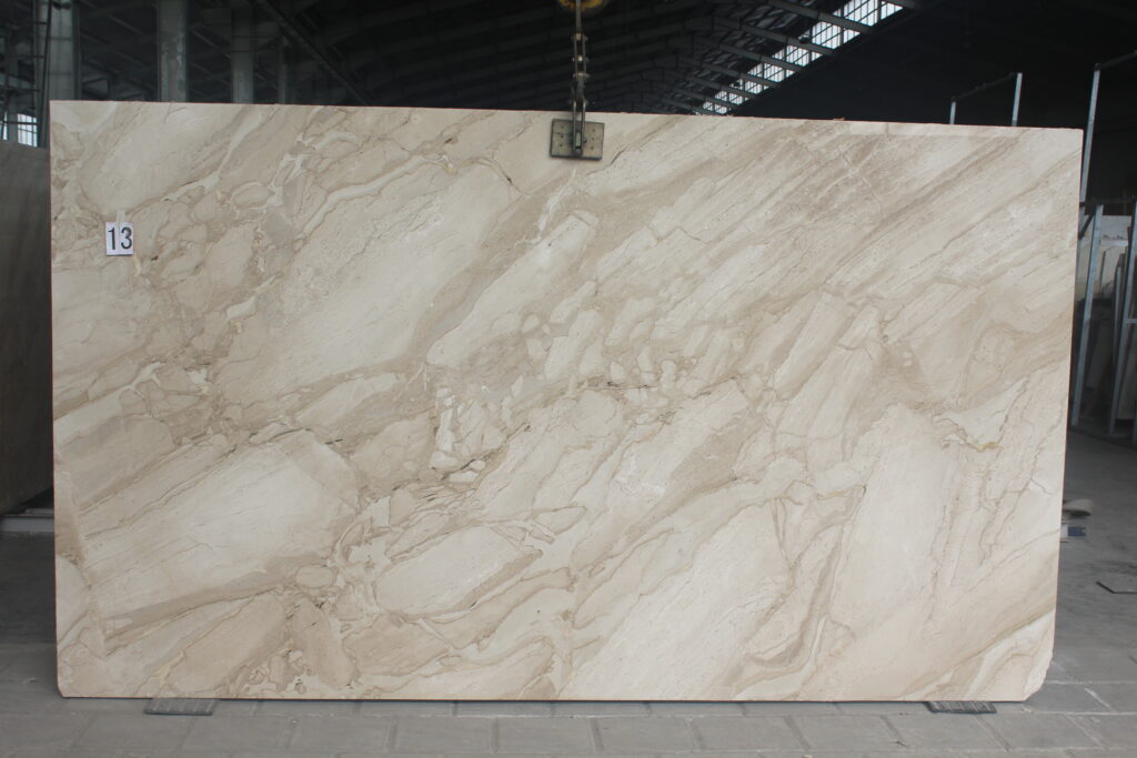 Tigrato marble slab, cream with streaked light-brown veins