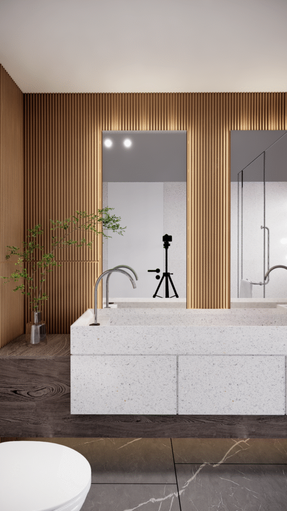 BATHROOM WITH AGGLOTECH BIANCO CARRARA, foto 1 dari 4